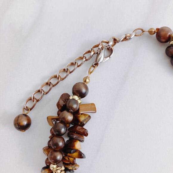VTG Tiger's Eye Chip Bead Necklace Multi Strand 80s Gemstone Boho Jewelry 17" - Picture 8 of 11